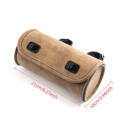 Mini Motorcycle Handlebar Bag Saddlebag Roll Tool Bag for Cafe Racer Bobber Chopper Storage pouch (Brown) - color: Brown