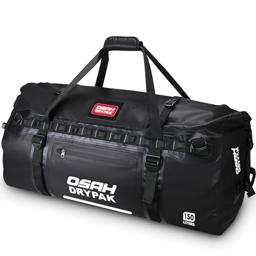 OSAH DRYPAK Waterproof Duffel bag Roll-Top Travel Duffel Bag Heavy Duty Waterproof Bag with Straps & Handles 90L/120L/150L for Camping, Boating, Traveling, Motorcycling, Hunting - color: Black, size: 150L