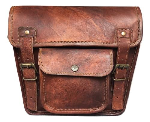 Leather Side Pouch | Motorcycle Bag Saddlebags | Handlebar Sissy Bar | Panniers Travel Tool Bag For Bike And Bicycle 11 x 3 x 9 Inches