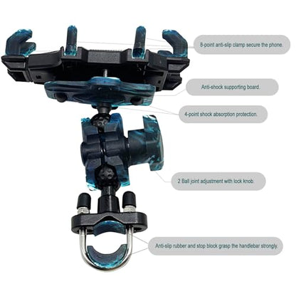 Motorcycle Phone Holder ATV Cell Phone Mount with Vibration Damper,Anti-Shake Sturdy for Bicycle Handlebar Phone Holder 4 Wheeler Dirt Bike Scooter Quad Fit 4.7"-7.1" Smart Phones 360° Rotation
