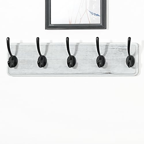 WEBI Coat Rack Wall Mount,Coat Hanger Wall,16" Hole to Hole,Coat Hooks Wall Mounted,Hook Rack Rail,5 Hooks for Hanging Coats,Hats,Jacket,Clothes,Entryway,Black/White - color: White Wood/Black Hook, size: 17.3 Inch-5 Hooks