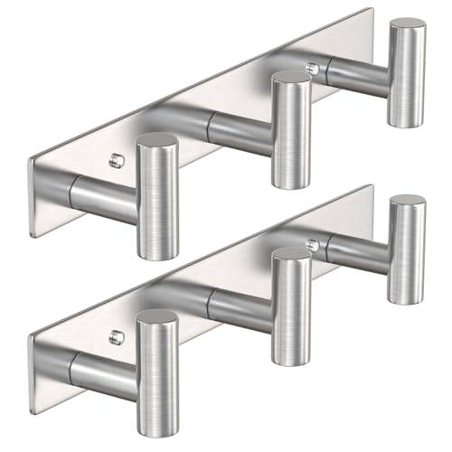 PMMASTO Stainless Steel Coat Rack Wall Mounted, Heavy Duty Metal Hook Rail for Hanging Coats Hats Towels Robes Bags, Modern Wall Hooks Organizer (Silver, 3 "T Hooks, 2 Pack) - color: Silver, size: 3 "T" Hooks, 2PACK
