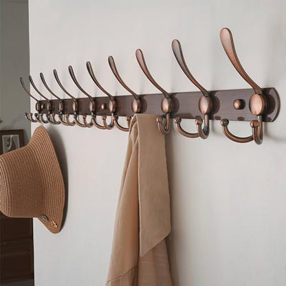 Dseap Coat Rack Wall Mount - 38” Long 10-Tri-Hooks Heavy Duty Coat Hanger Rail Wall Hooks for Hanging Coats Hats Clothing Clothes Purse Mudroom Entryway, Antique Copper - color: Antique Copper, size: L=38” (1 Pcs)
