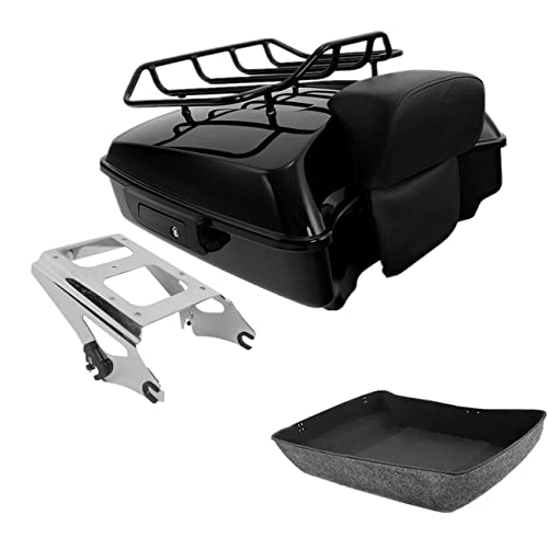 TCMT Chopped Motorcycle Trunk Box Backrest Pad Detachables Two-Up Mounting Rack Luggage Rack Fit For Harley 2009-2013 Touring Road King Road Street Electra Glide Pack - color: Set D#Chrome Rack, size: Chopped Trunk Style A