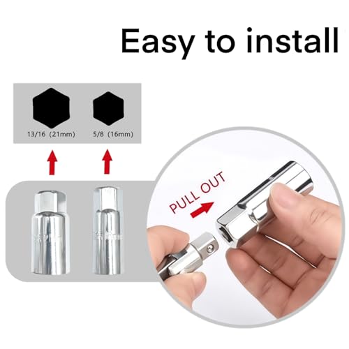 5 PCS Spark Plug Socket Wrench Set, T-Handle Remover Installer Tool with 16mm (5/8") & 21mm (13/16") Sockets, 360° Swivel Carbon Steel Tool for Motorcycle, Lawn Mower & Small Engine