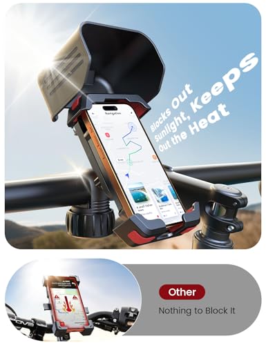 Pnitri Bike Phone Holder, [ Avoid Glare] Handlebar Phone Mount for Motorcycle Ebike Scooter, [ Super Easy Install] Phone Mount for iPhone Samsung 4.7" to 7.2" Smartphone - color: Black Red With Sunshade (1 PC)