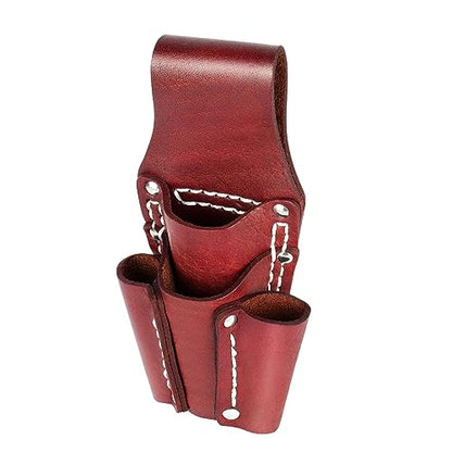 Leather Tool Pouch, Leather Electrician Tool Pouch with 4 Pockets, Heavy Duty and Durable, for Any Electrician/Welders, Carpenters, Car Repairers, Brown