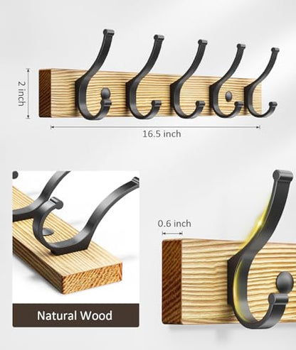 Optish Coat Rack Wall Mount, 16.5 Inches Wood Coat Hooks Wall Mount, Wall Coat Rack with 5 Hooks, Hat Rack Wall Hooks for Hanging Coat, Bag, Towel (1Pack, Natural) - color: Natural
