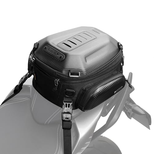 Rhinowalk Motorcycle Tail Bag Expandable Hard Shell Motorcycle Travel Luggage 12L-18L, Waterproof All Weather/Trunk/Rack Bag with Sissy Bar Straps - Carbon Black - color: Carbon Black 12-18L, size: 12L-18L