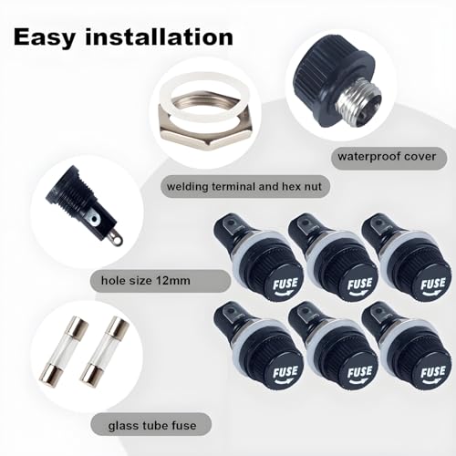 6 Pcs Panel Mounted Fuse Holder 5x20mm 250VAC 10A/125VAC 15A Black Screw Cap Fuse Holder,and 12Pcs(6pcs*10A+6pcs*15A) Fast Blowing Glass Tube fuses - style: wireless-5*20mm