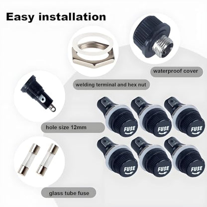 6 Pcs Panel Mounted Fuse Holder 5x20mm 250VAC 10A/125VAC 15A Black Screw Cap Fuse Holder,and 12Pcs(6pcs*10A+6pcs*15A) Fast Blowing Glass Tube fuses - style: wireless-5*20mm