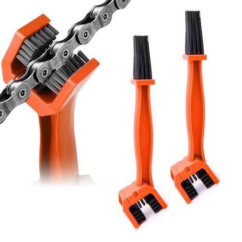 Dickno 2 PCS Motorcycle Chain Brush, Bicycle Chain Cleaning Brush Tool, Chain Gears Maintenance Cleaning Brush for Motorcycle Bicycle Scooter Tricycle, Motorcycle Accessories (Orange) - color: Orange