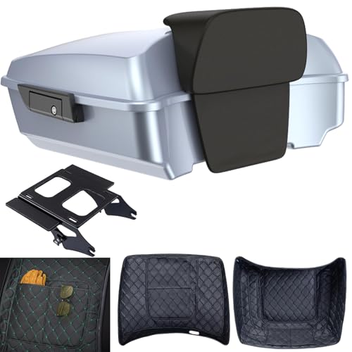 Atlas Silver Metallic Tour Pack Motorcycle Chopped Tour Pack For 2009+ Harley Touring - Black Detachable Mounting Rack, Backrest & Black Trunk Liners - color: Atlas Silver Metallic, size: Chopped Tour Pack, Detachable Rack & Black Liners
