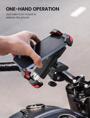 Lamicall Motorcycle Phone Mount, Bike Phone Holder - Upgrade Quick Install Handlebar Clip for Bicycle Scooter, Cell Phone Clamp for iPhone Air, 17 16 15 Pro Max, Galaxy, 4.7-6.8" Phones, Red - color: Red