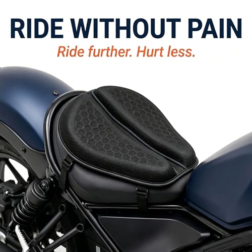 Motorcycle Seat Cushion, 100% Gel Rider Cushion, Universal Non-Slip Grip Ergonomic Motorcycle Seat Pad, 3D-Honeycomb Structure TPE Shock Absorption Breathable Seat Pad for Long Rides