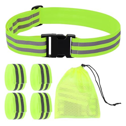 PATIKIL High Visibility Reflective Bands for Wrist Arm Ankle Leg, Adjustable Reflective PT Belt with Armbands & Storage Bag for Women Men Night Running Walking Cycling - color: Green