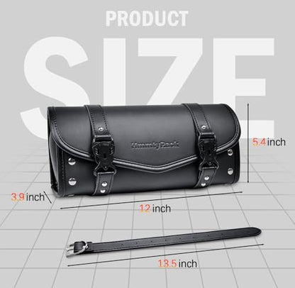 Motorcycle Tool Fork Bag Waterproof PU Leather Roll Bag Universal Front Fork Handlebar Sissybar Storage Suitable for Harley Honda Suzuki Kawasaki (Black Classic Buckle)