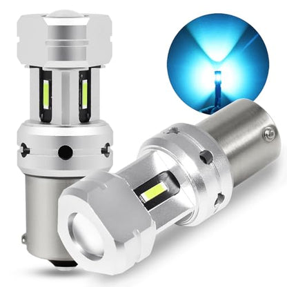 PHINLION 1156 Ice Blue LED Light Bulbs, Super Bright 12V 24V P21W 7506 BA15S 1141 LED Replacement for Car Back Up Reverse or Daytime Running Lights, Non-Polarity, Pack of 2 - color: Ice Blue