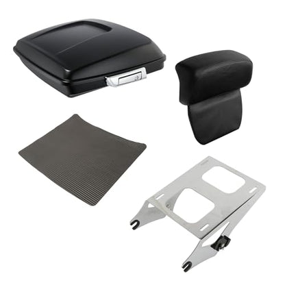 XFMT Motorcycle 5.5" Matte Black Razor Trunk Luggage W/Backrest Pad + Chrome Mount Bracket For Harley Touring Road King Street Glide Road Glide Electra Glide Ultra Classic 2014-Later - color: Matte Black Set 5