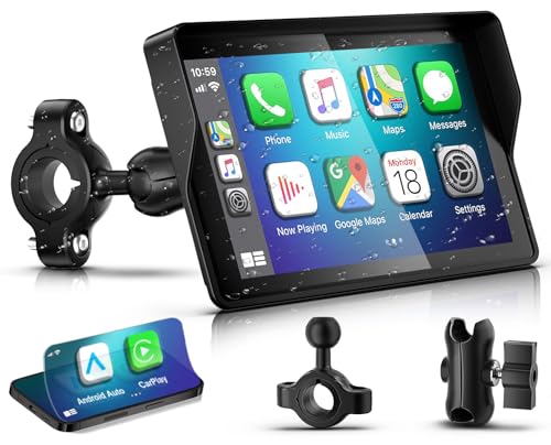 2026 YZW GPS Carplay 5 inch for Motorcycle with Wireless CarPlay & Android Auto, IP69K Waterproof Touch Screen, GPS Navigation, Supports Bluetooth, Siri/Google Voice Control, Custom Boot Logo, Bracket - size: 5 Inch Screen+Mounting Bracket