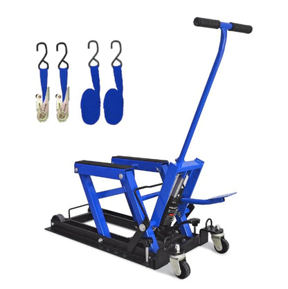 Hydraulic Motorcycle Lift Jack, 1500 LBS Scissor Lift Table with 4 Casters, Foot-Operated ATV UTV Lift Stand for Motorcycle ATV UTV Powersports, Portable Blue