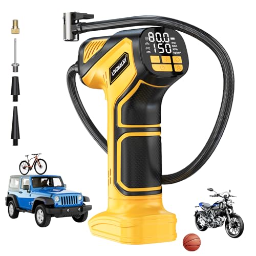 Tire Inflator Portable Air Compressor Compatible With Dewalt 20V Battery, LIVOWALNY 150PSI Air Pump Cordless Tire Pump Digital Pressure Gauge, Tire Inflator for Car, Bike, Motorcycle (Tool Only) - style: 150PSI Compatible With Dewalt 20V Battery