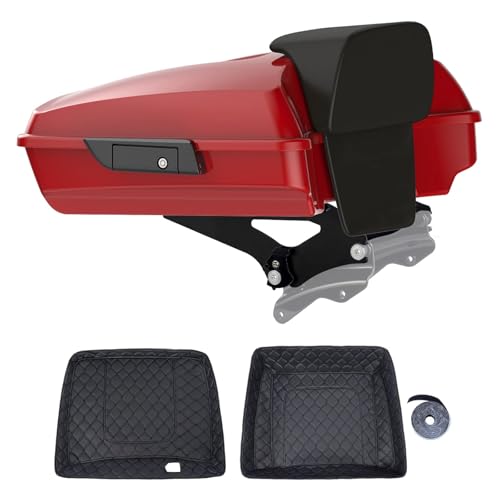 Motorcycle Razor Tour Trunk Pack For 2009+ Harley Touring - Billiard Red, Black Detachable Mounting Rack, Backrest & Black Trunk Liners - color: Billiard Red, size: Razor Tour Trunk Pack, Mount Rack & Black Liners