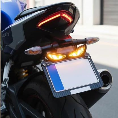 Motorcycle Brake Light, High Visibility Safety Lamp, 19x5x0.5cm, Eye Shape License Plate Lamp, License Plate LED Light, Sturdy And Weather Resistant, For Night Riding, Daily Commuting, Cycling, Travel - color: Snake eye lamp-white+yellow flash