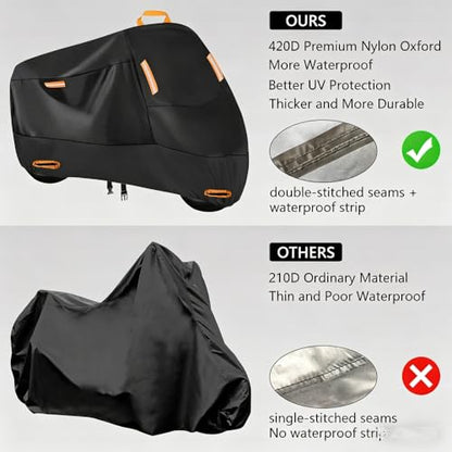 Heavy-Duty Motorcycle Cover for Vespa GTV 300 2023–2024, All Season Durable Waterproof Protection Cover, Lock-Holes & Windproof Buckles Black_XXL