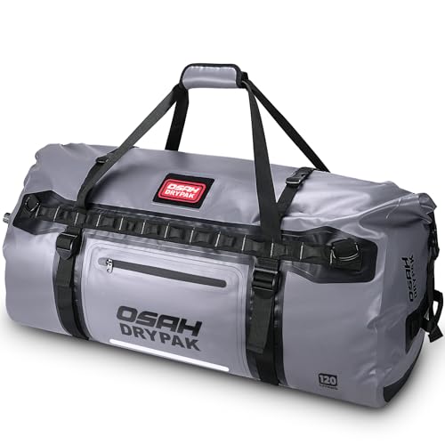 OSAH DRYPAK Waterproof Duffel bag Roll-Top Travel Duffel Bag Heavy Duty Waterproof Bag with Straps & Handles 90L/120L/150L for Camping, Boating, Traveling, Motorcycling, Hunting - color: Grey, size: 120L
