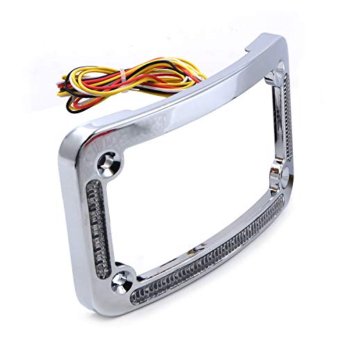 HTTMT- Dual LED Curved Motorcycle License Plate Frame w/Turn-Signal,Brake Light - Chrome Finish Universal Compatible with Any Motorcycle [P/N: MT294-007-CD]… - color: Chrome