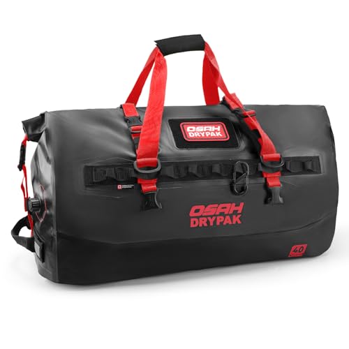 OSAH DRYPAK Waterproof Duffel Bag 25L/40L/60L – Heavy-Duty Motorcycle Tail Bag, Roll-Top Dry Bag for Travel, Camping, Boating, Kayaking, Outdoor Adventure - color: BLACK RED, size: 40L