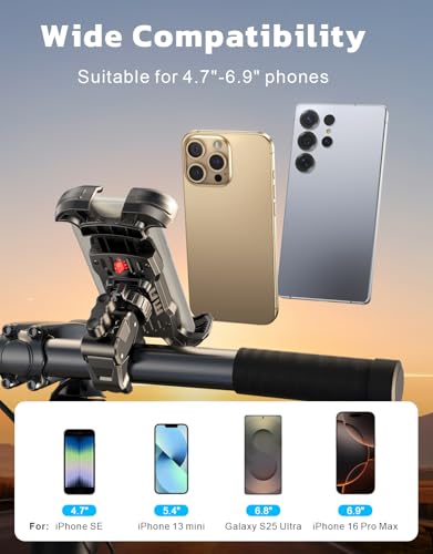 Motorcycle Phone Mount, [One-Click Lock] Bike Phone Holder, [Upgrade Cushioned Protection] Handlebar Phone Mount with Security Lock Compatible with iPhone, Samsung and 4.7-6.9'' Smartphones - style: Standard Mount