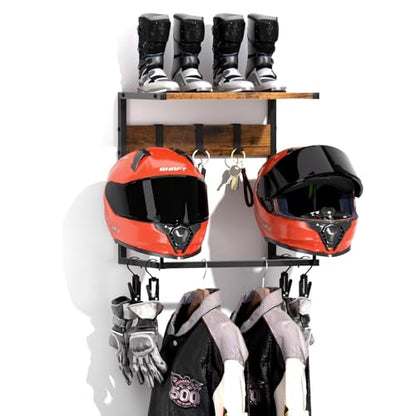 Urban Deco Motorcycle Helmet Holder Wall Mount, Helmet Rack with 2 Hat Stands, Helmet Stand for Display Wall Mount, Motorcycle Accessories Gear Storage for Men, Small - size: 16.7*12*16.1 inches