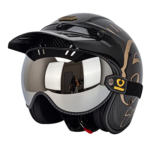 Retro Motorcycle Helmet Shield Bubble Visor, PC Goggles Lens Replacement Universal for 3/4 Open Face Full Helmet Bell Moto-3 (Silver) - color: Silver
