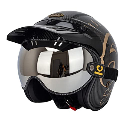 Retro Motorcycle Helmet Shield Bubble Visor, PC Goggles Lens Replacement Universal for 3/4 Open Face Full Helmet Bell Moto-3 (Silver) - color: Silver