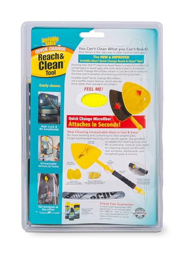 Invisible Glass 95160 Reach & Clean GlassWindshieldCleaner ToolKit With ExtendableHandle, ReusableQuickChange Microfibers,StorageBag for AutoWindshield,Trucks, SUVs, RVs,Windows (Pack of 4) - size: 1 Count (Pack of 4)