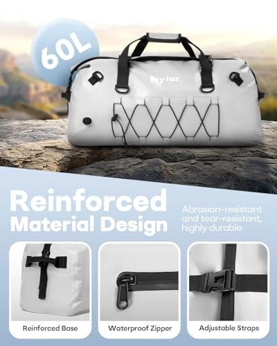 60L Motorcycle Waterproof Duffel Bag Backpack, Roll-Top Dry Bag with Sealed Seams & Waterproof Zipper for Riding, Kayaking, Camping & Travel (Grey) - color: Grey
