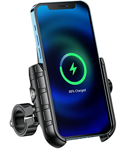 BRCOVAN Motorcycle Phone Mount Holder with Wireless & USB-C Charger | Qi 15W & PD 20W, Waterproof Cellphone Cradle with Aluminum Alloy Handlebar Mounting Base for 4'' - 8'' Smartphones