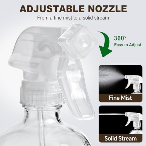 Glass Spray Bottles with Silicone Sleeves (2 Pack, 16 oz), Mist and Stream Empty Refillable Containers, Water Sprayer Misting Bottle for Cleaning Solutions, Planting, Hair Spraying, Green & Grey