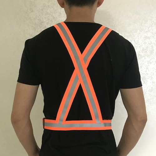 Running Reflective Vest Elastic Adjustable Reflective Vest 2 Pieces with 4 High-Visibility Reflective Belts for Nighttime Running Biking Motorcycle Dog Walking fits Men Women Kids - color: Orange-green