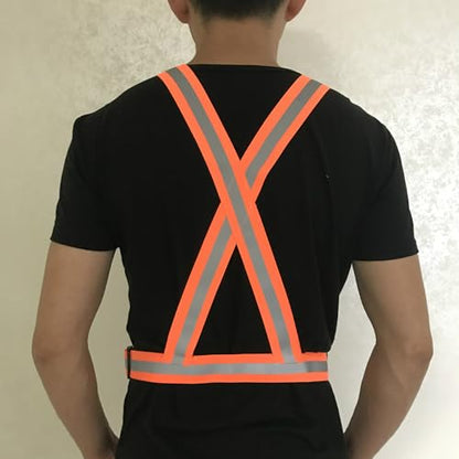 Running Reflective Vest Elastic Adjustable Reflective Vest 2 Pieces with 4 High-Visibility Reflective Belts for Nighttime Running Biking Motorcycle Dog Walking fits Men Women Kids - color: Orange-green