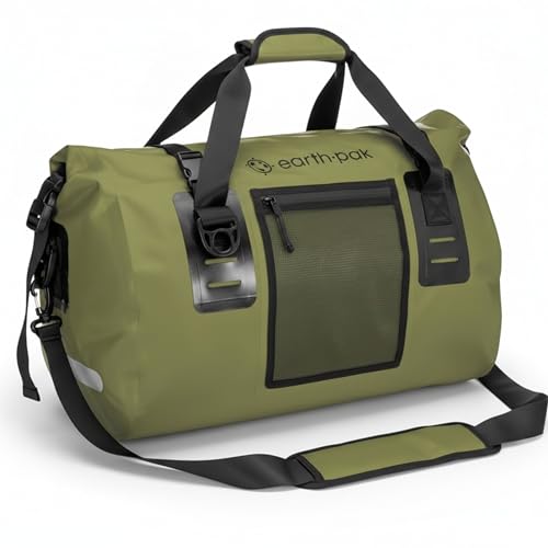 Earth Pak Waterproof Duffel Bag - Heavy Duty Motorcycle Dry Bag with Large Storage Space Perfect for Traveling, Camping, Kayaking, Fishing & Canoeing Bag 50L/70L/90L/120L Sizes - color: Green, size: 70L