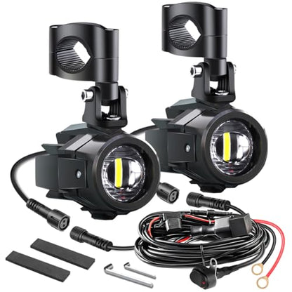 LEDUR Motorcycle LED Fog Light Kit Spot Auxiliary Driving Lights with Switch Wiring Harness Clamp Mount Brackets Kit for R1200GS F800GS Adventure Touring Motorcycle E-Bike ATV UTV 40W