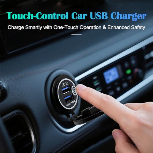 LENKRAD 2Pcs 12v/24v USB Outlet Quick Charge 3.0 Dual Port Car Charger Socket with Touch Switch, 18W Fast Charge Socket with Blue LED,Waterproof Marine USB Outlet DIY Kit for Motorcycle RV - color: Blue3