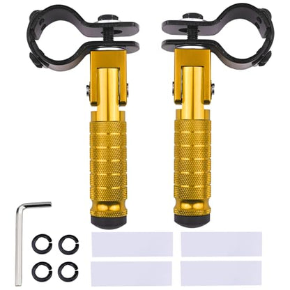 2-in-1 Clamp-On & Bolt-On Foldable Foot Pegs, Motorcycle Foot Pegs with Removable Pipe Clamps, M8 Mount or 26–32mm Tube Fit, for E-Bike, Mini Bike & Custom Builds （1 Pair, Anodized Gold) - color: Anodized Gold