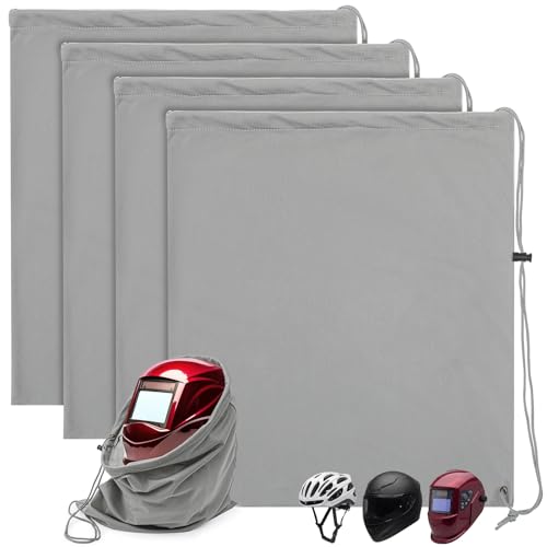 Motorcycle Helmet Bags, Welding Hood Bag with Drawstring Locking, Large Lightweight Microfiber for Motorcycle Sports Riding Travel Bicycle Snowmobile Helmet Storage(Grey,4 Pcs) - color: Grey