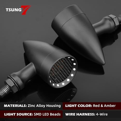 TSUNG 2PCS Motorcycle Rear Turn Signals LED Bullet SMD Blinkers Tail Light Small Indicators Universal for Cruiser Chopper Bobber Cafe Racer Street Bike (SMD-Black-Red&Amber) - color: SMD-Black-Red&Amber