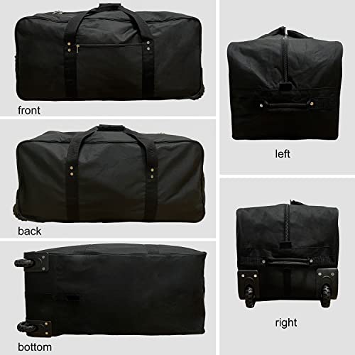Extra large Foldable Duffle Bag with Bearing Wheels - 29"32"34"36"Heavy-Duty Water-Resistant Travel Duffel for Camping, Moving & Storage Black 600D Oxford - style: 32in