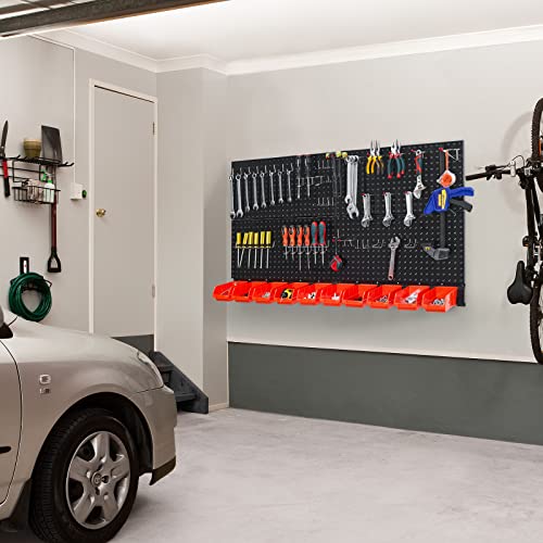Ultrawall Pegboard Wall Organizer, Black Metal Pegboard Panels, Garage Storage System with Hooks and Storage Bins, 59pcs - color: Black
